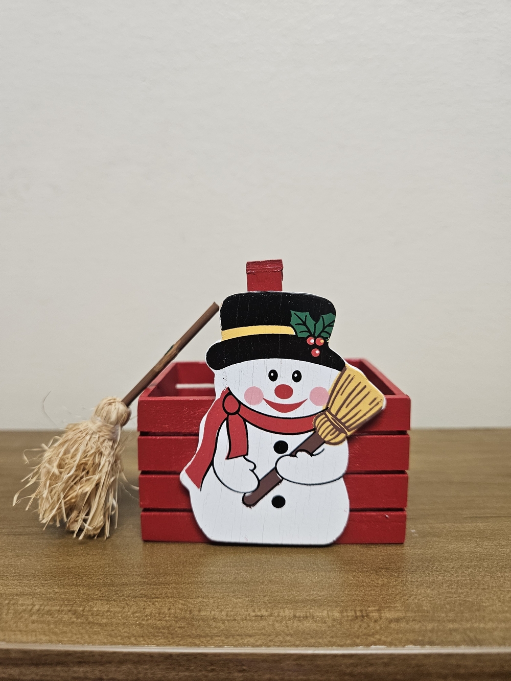 Mini Holiday Snowman Crate with Broom